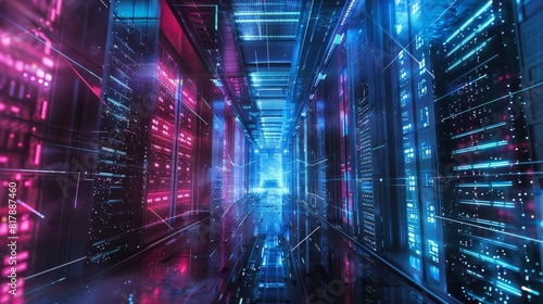 Concept art of a surreal exascale supercomputer  achieving exaflop speeds  set in a high fantasy  cyberpunk scenario