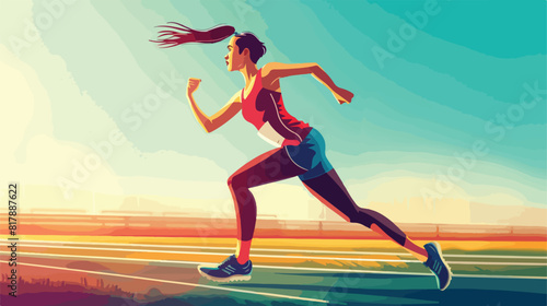 Sporty young woman training on athletic field Vectot