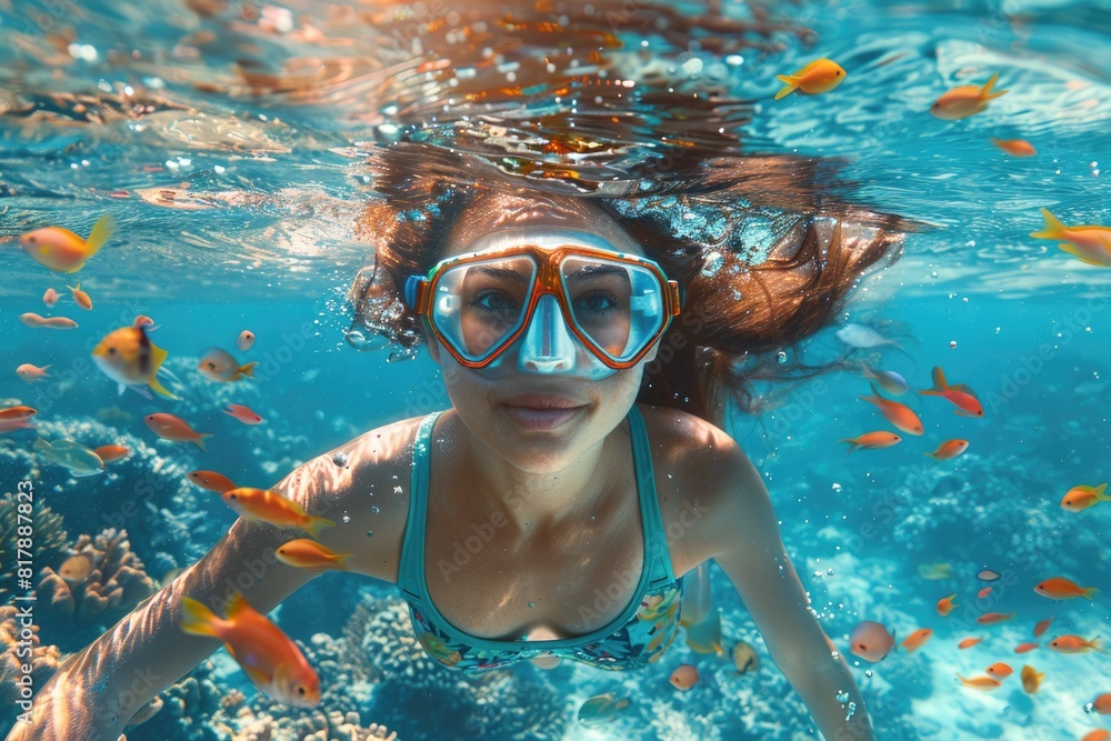Naklejka premium porret woman snorkeling in the sea