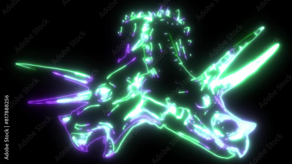 neon animation of skull triceratops dinosaur. neon animation of skull triceratops dinosaur.