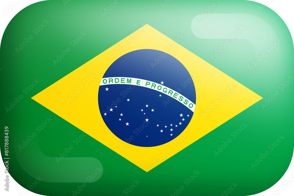 Fototapeta premium Brazil National Flag 3D Rounded Glossy Icon Isolated Design Element