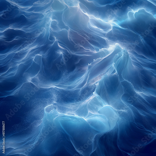 The image is a blue and white water wave with a lot of white specks