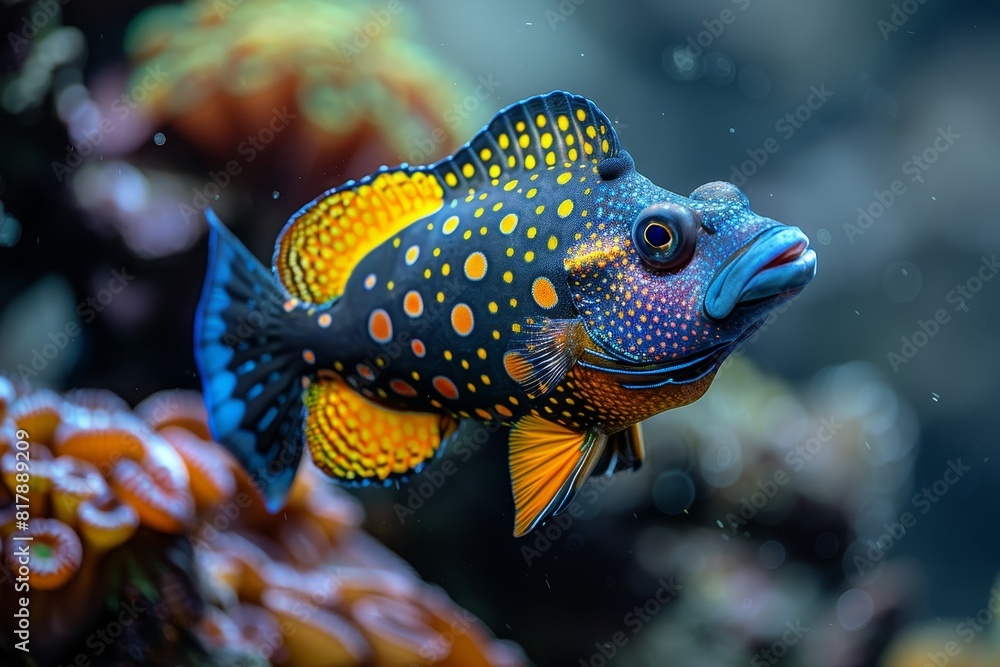 Fototapeta premium Triggerfish with vibrant colors and unique patterns, appealing to marine enthusiasts.