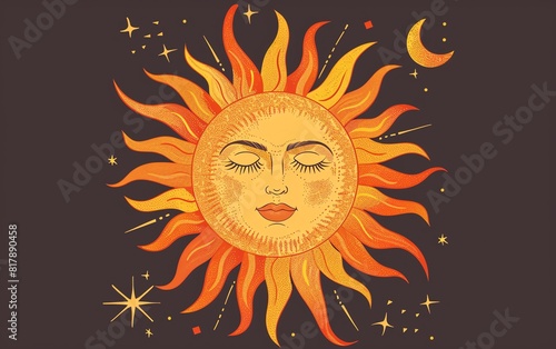 sun flat design front view solstice theme cartoon drawing Complementary Color Scheme