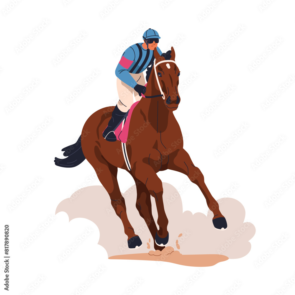 Obraz na plátně Jockey riding racehorse at fast speed