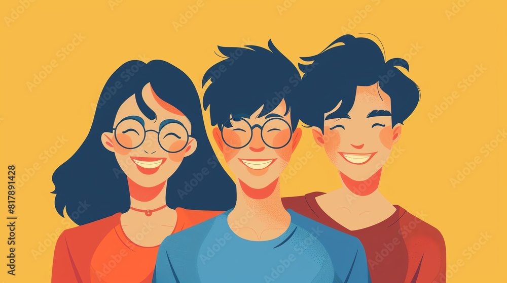 cheerful gathering flat design front view friends cartoon drawing Triadic Color Scheme cheerful gathering flat design front view friends cartoon drawing Triadic Color Scheme