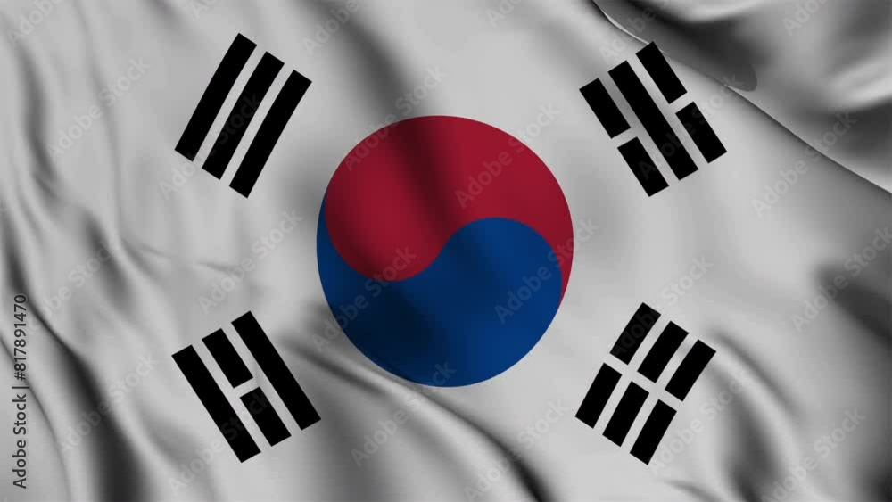 South Korea Flag waving animation seamless loop. 4k South Korea Flag waving animation seamless loop. 4k