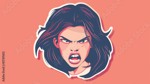 Sticker colorful cartoon human female furious face vector