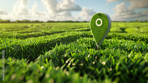 Square grass field with ground location marker illustration. photo