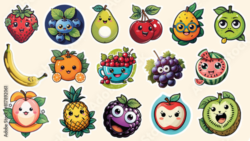 funny fruits and berries stickers photo