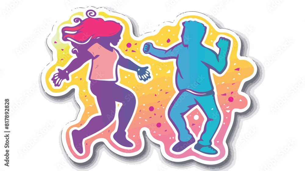 Sticker people couple dancing icon vector illustracti