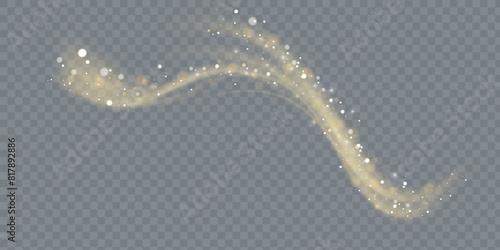 Golden magic comet light effect with lots of sparkling bokke and shimmering light effects. Magic golden wind for web design and fairytale decoration. vector