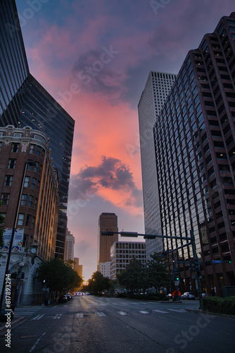 Downtown New Orleans at sunset during parades