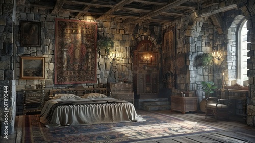 Medieval Castle Bedroom An Elegant Sanctuary in a Historic Fortress © Sittichok