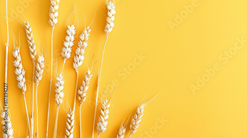 A bunch of wheat on a yellow background photo