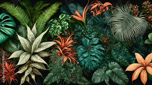 Tropical plants   flowers  vibrant colors  intricate details  lush display. Generative AI