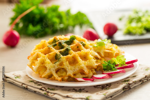 Fototapeta Naklejka Na Ścianę i Meble -  fried crispy vegetable potato waffles