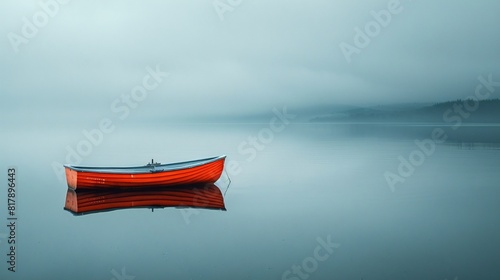 Minimalist a solitary boat adrift on a serene lake, capturing the essence of tranquility.