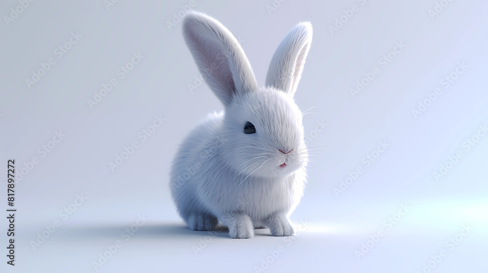 Obraz premium 3D Render of a white rabbit on a white background