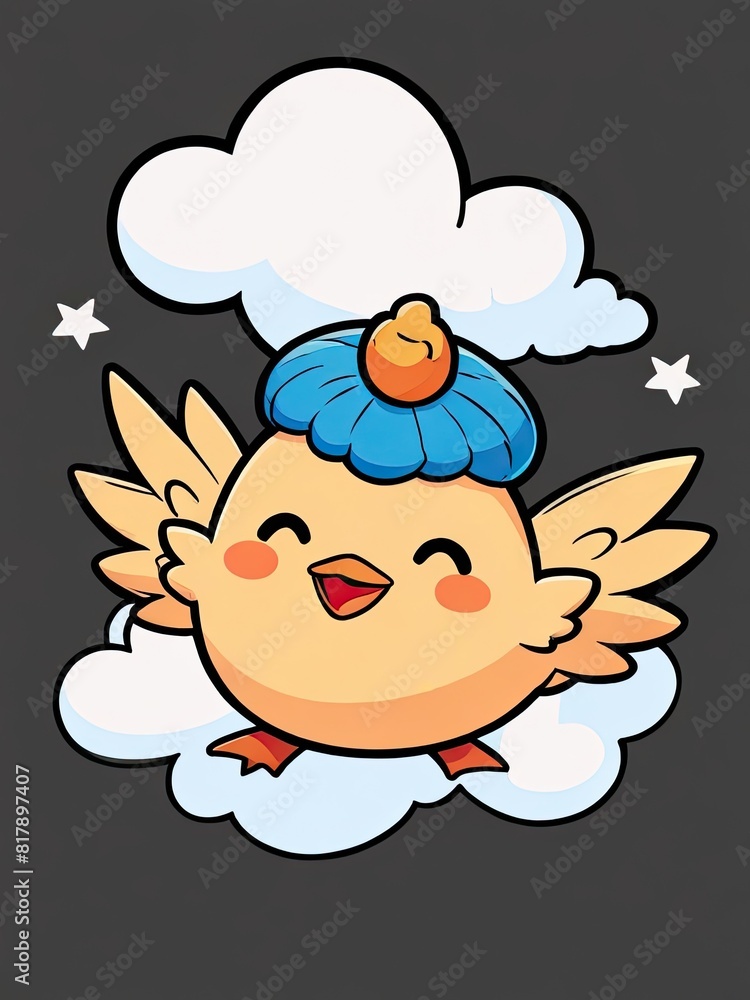 Fototapeta premium A cute blue cartoon bird perched on a branch