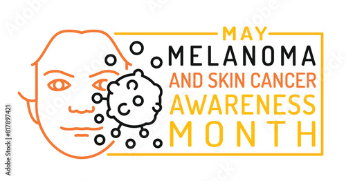 Skin cancer, malignant melanoma landscape poster in outline style