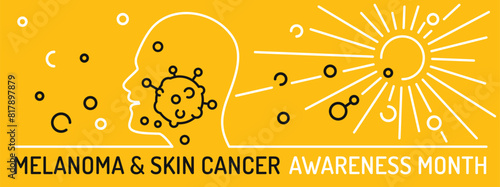 Skin cancer, malignant melanoma landscape poster in outline style
