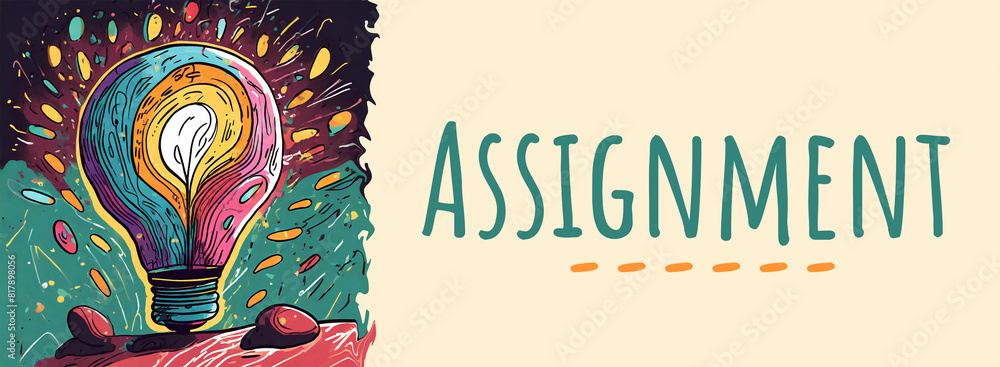 Assignment Bulb Colorful Doodle Abstract Left Text Assignment Bulb Colorful Doodle Abstract Left Text