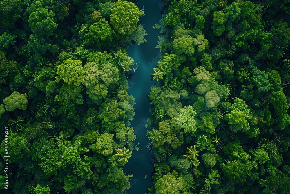 top down view of a jungle tropical landscape with a blue sky in a summer day top down view of a jungle tropical landscape with a blue sky in a summer day