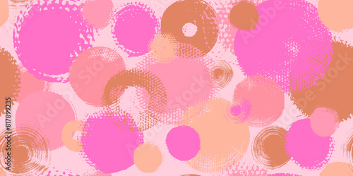 Seamless pattern with pink, beige circles. Abstract art design. Grunge textures. 
