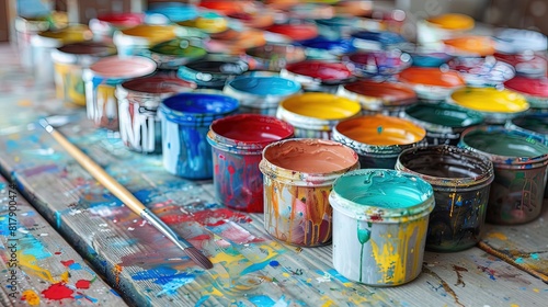 Vibrant Paint Supplies on Display, Creative Inspiration Abounds