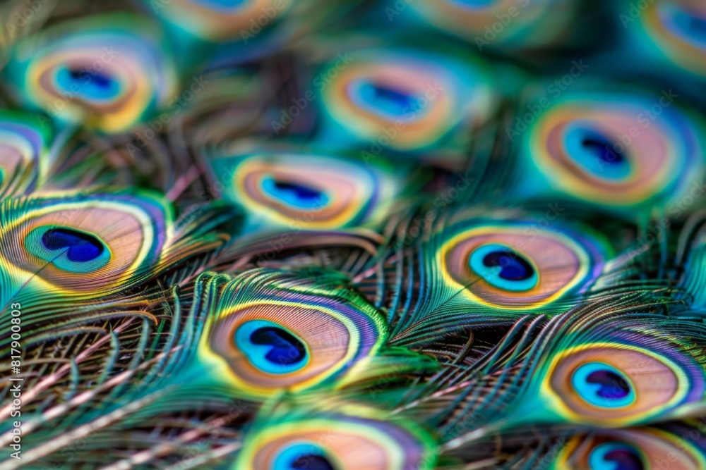 Obraz premium Vibrant Peacock Feathers Close-up Displaying Natural Patterns and Colors