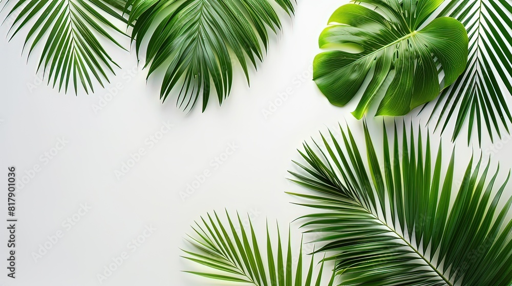 Palm Leaf Arrangement on White Background