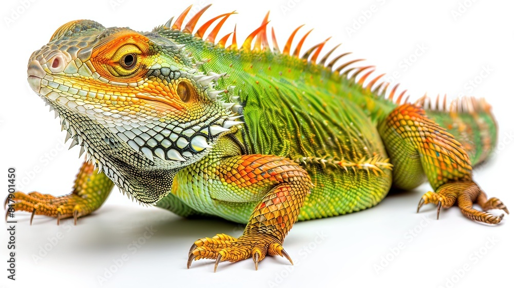 Obraz premium Vibrant Green Iguana Portrait with Unique Coloration and Features