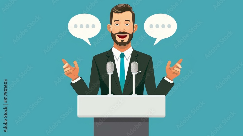 A skilled public speaker accentuates points with engaging gestures to connect with listeners. A skilled public speaker accentuates points with engaging gestures to connect with listeners.