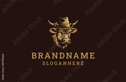Cow hat logo design template vector illustration