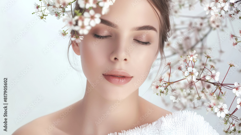 Tranquil Beauty Portrait with Spring Blossoms Tranquil Beauty Portrait with Spring Blossoms