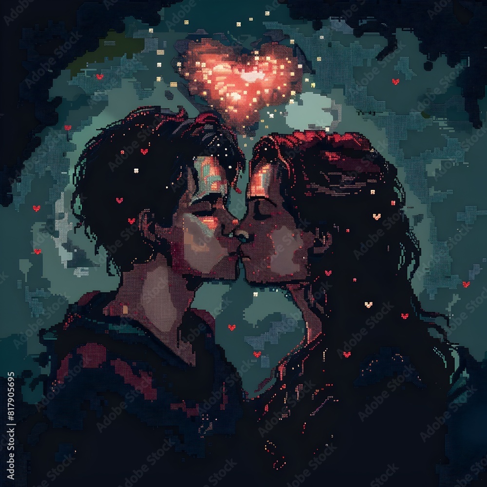 Pixel Art Depiction of an Intense and Enduring Romantic Relationship ...