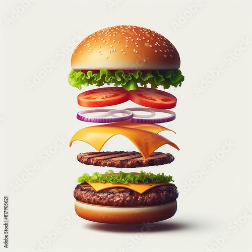 Hamburger Floating in the Air