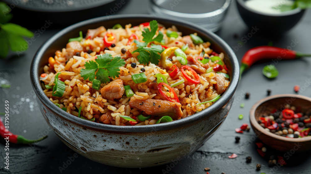 sliced pork fried rice studio shot food photography sliced pork fried rice studio shot food photography