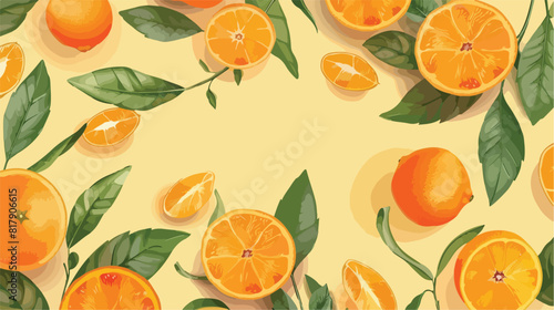 Sweet mandarins and leaves on yellow background vector