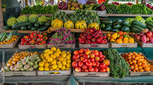 Vibrant Farmer's Market with Fresh Produce and Colorful Stands © Davivd