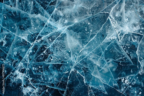 A close shot of natural scratched ice with dark and blue surface for text or advertisement product background purpose, Generative AI.