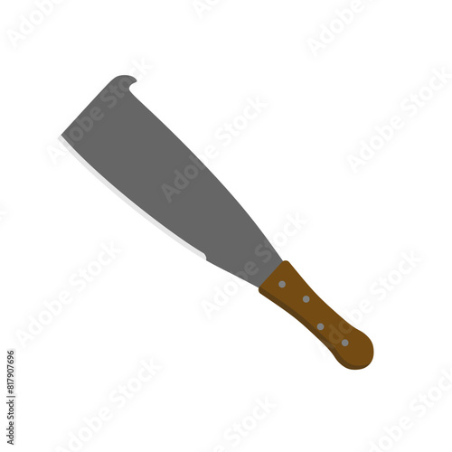 Cane machete with wooden handle flat design illustration isolated on white background.