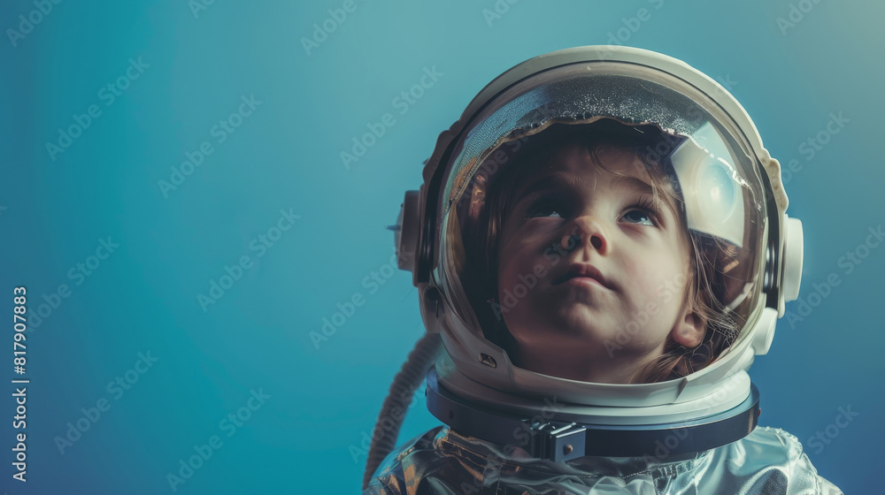 Young Child Dreaming of Space in Astronaut Suit Young Child Dreaming of Space in Astronaut Suit