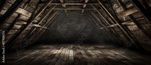 Creepy attic with cobwebs and an empty vintage frame, suitable for horror book covers or haunted house flyers photo