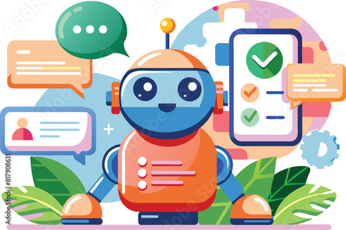  Flat illustration of a robot chat bot, vector illustration.