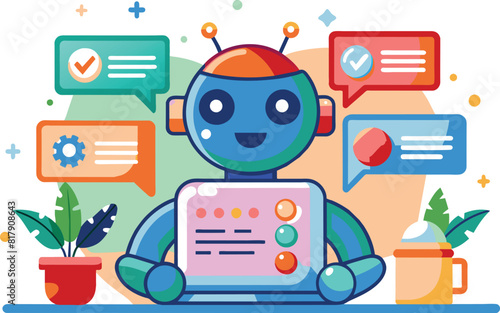  Flat illustration of a robot chat bot, vector illustration.