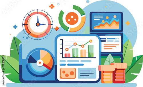 Flat illustration of a dashboard, vector illustration.