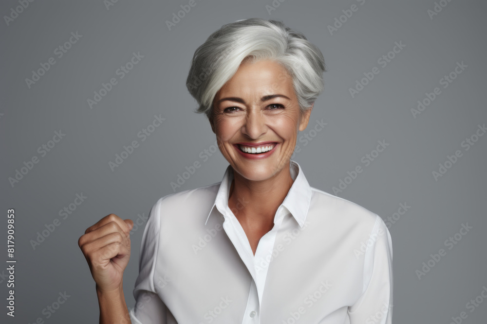 Portrait of a mature businesswoman woman with gray hair and a cheering face Portrait of a mature businesswoman woman with gray hair and a cheering face