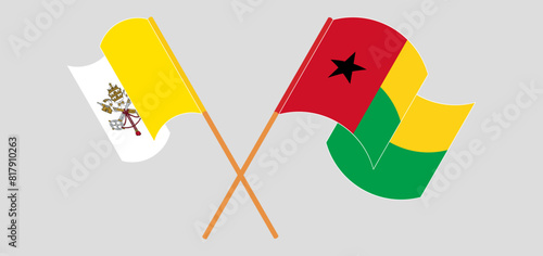 Crossed and waving flags of Vatican and Guinea-Bissau